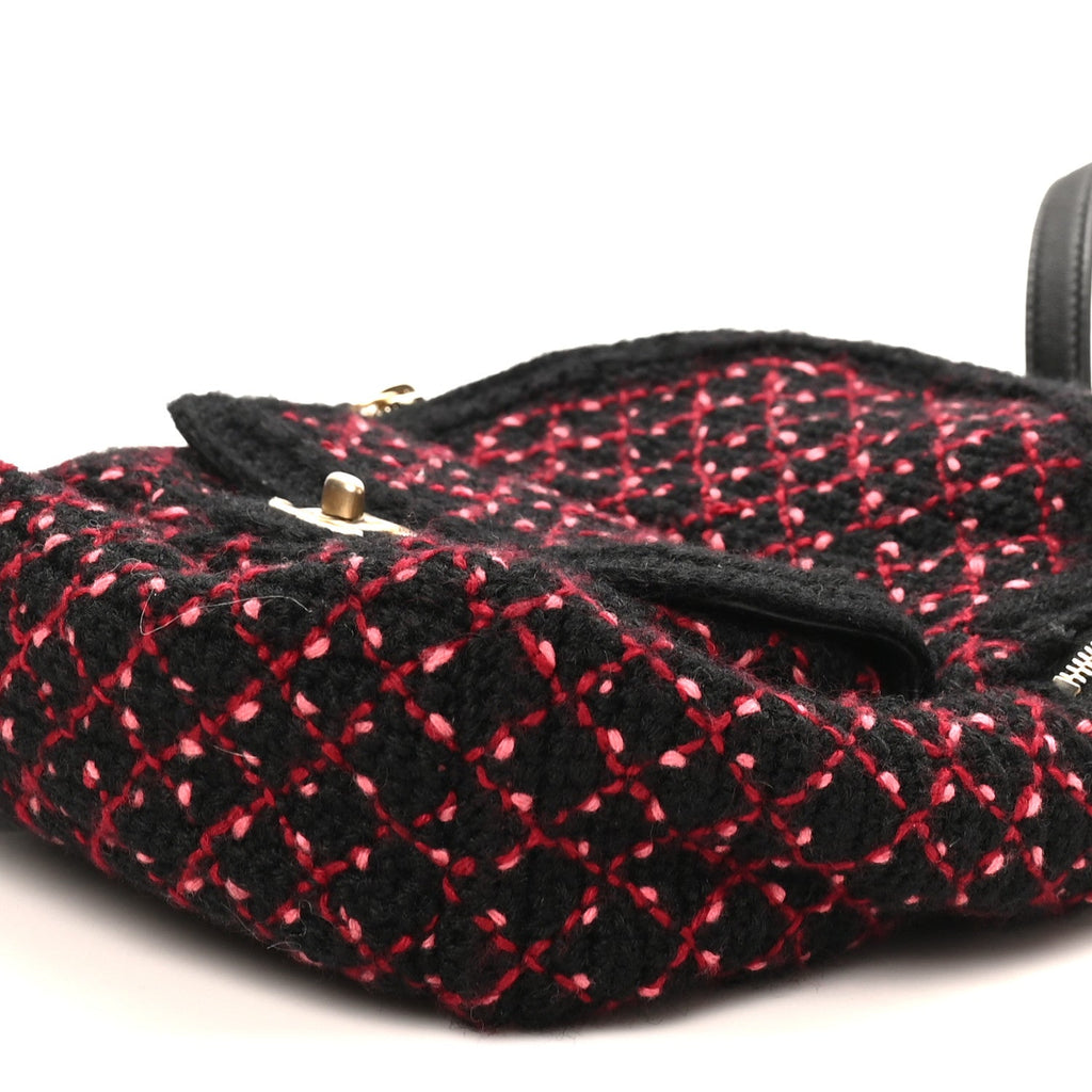 Tweed Front Pocket Backpack Black Pink