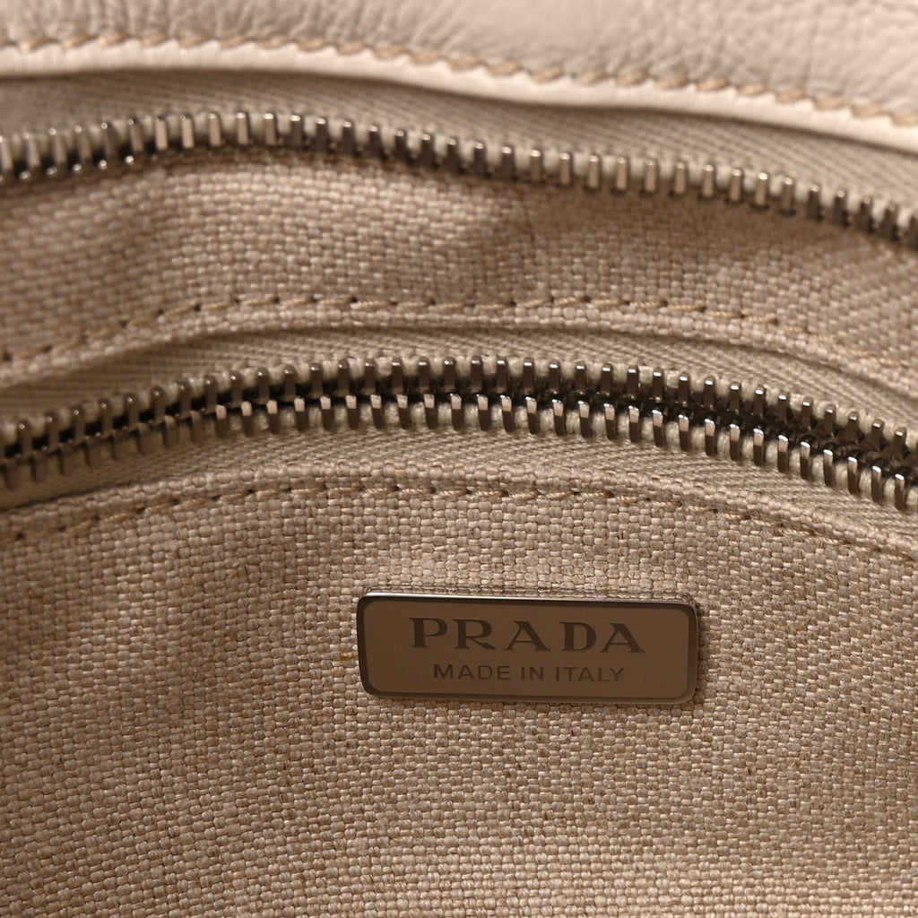 Linen Calfskin Triangle Mini Bonnie Hand Bag White