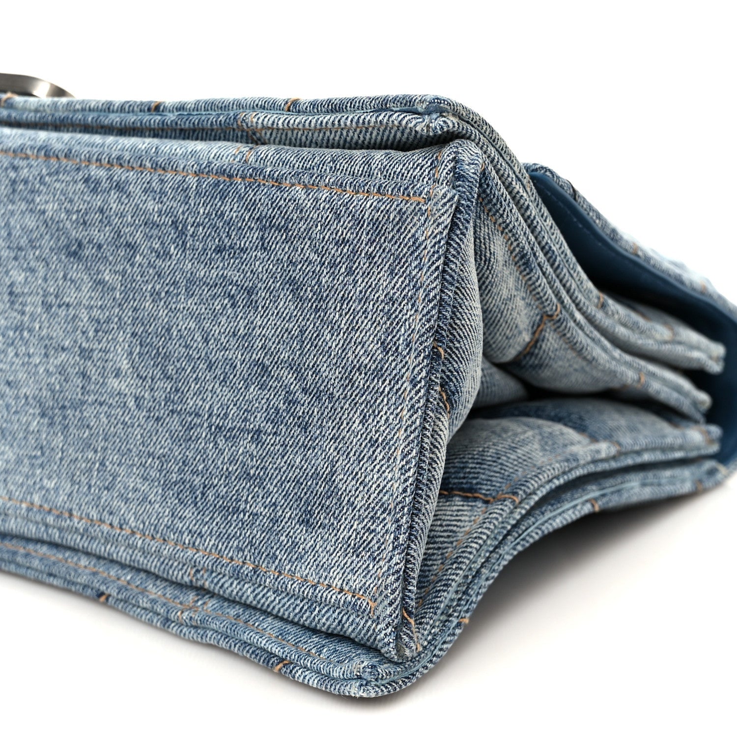 Washed Denim Quilted Medium Crush Chain Bag Denim Blue