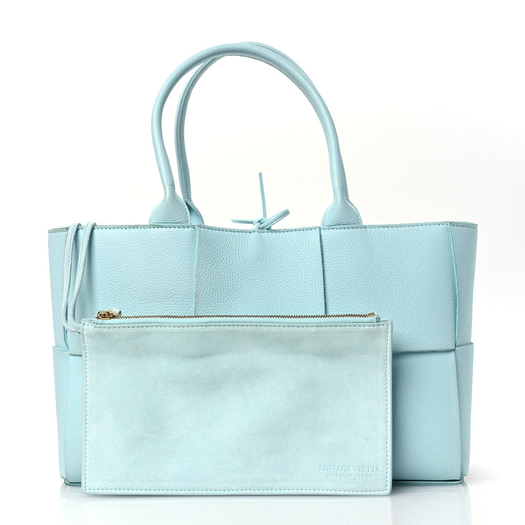 Grained Calfskin Maxi Intrecciato Small Arco Tote Pale Blue
