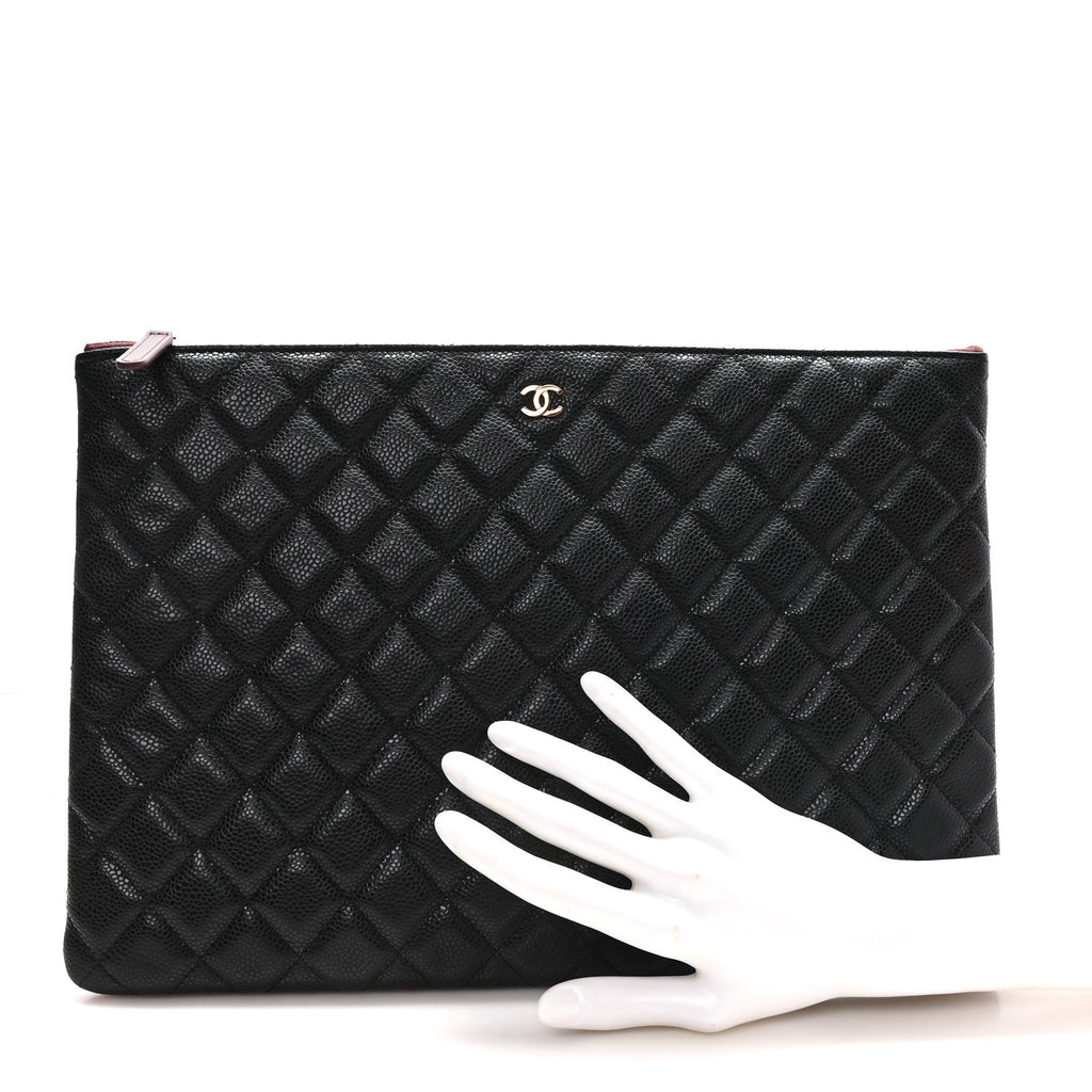 Caviar Quilted Large Cosmetic Case Black