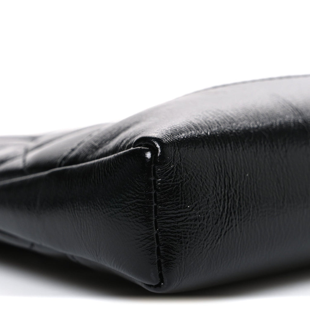 Shiny Crumpled Calfskin Quilted Nano 31 Shopping Bag Black