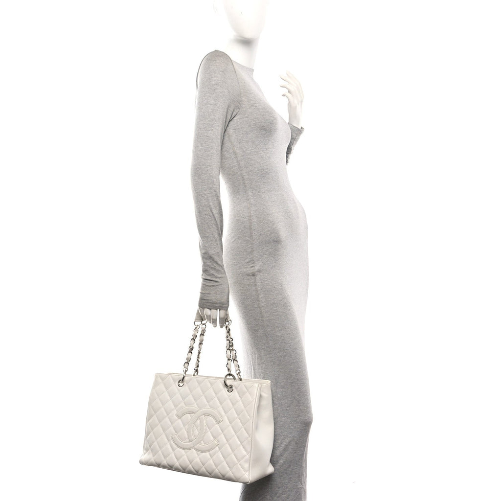 Caviar Quilted Grand Shopping Tote GST White