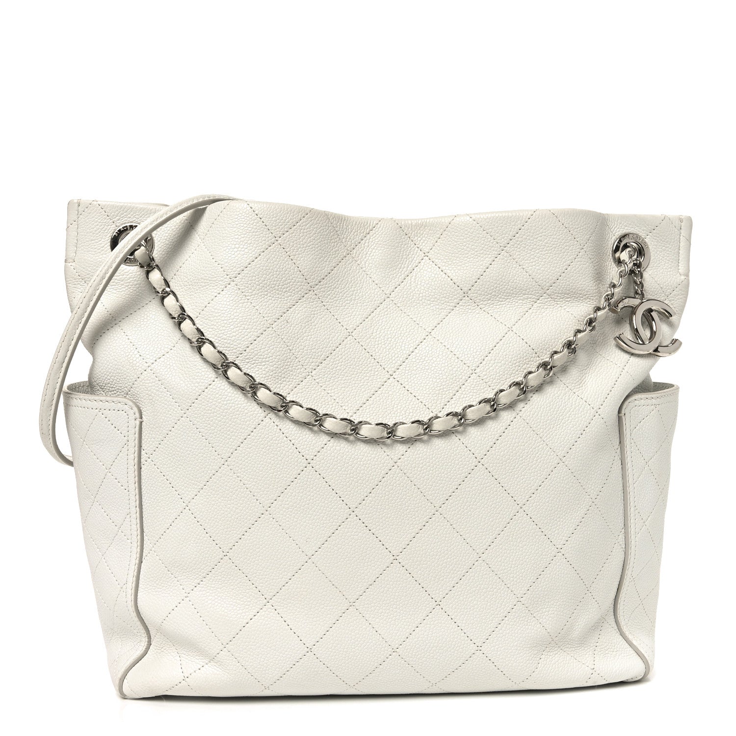Caviar Stitched CC Pocket Tote White