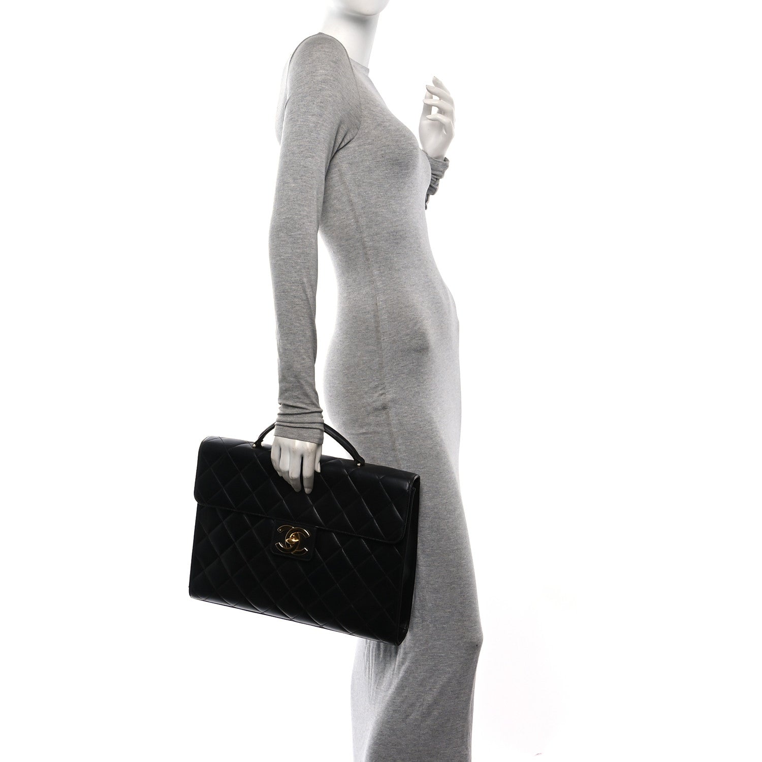 Lambskin Quilted Briefcase Laptop Bag Black