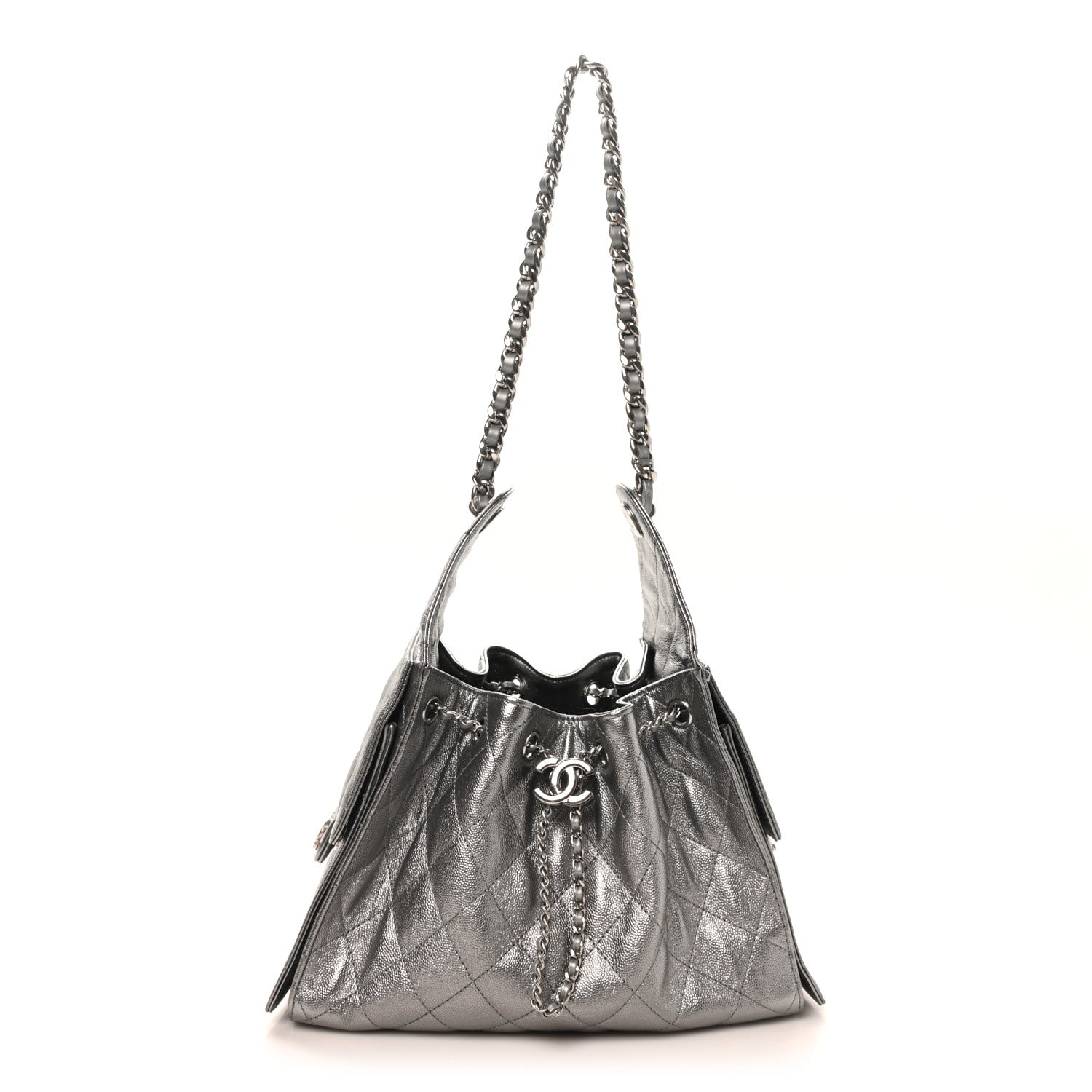 Metallic Caviar Quilted Small Chanel 25 Handbag Anthracite