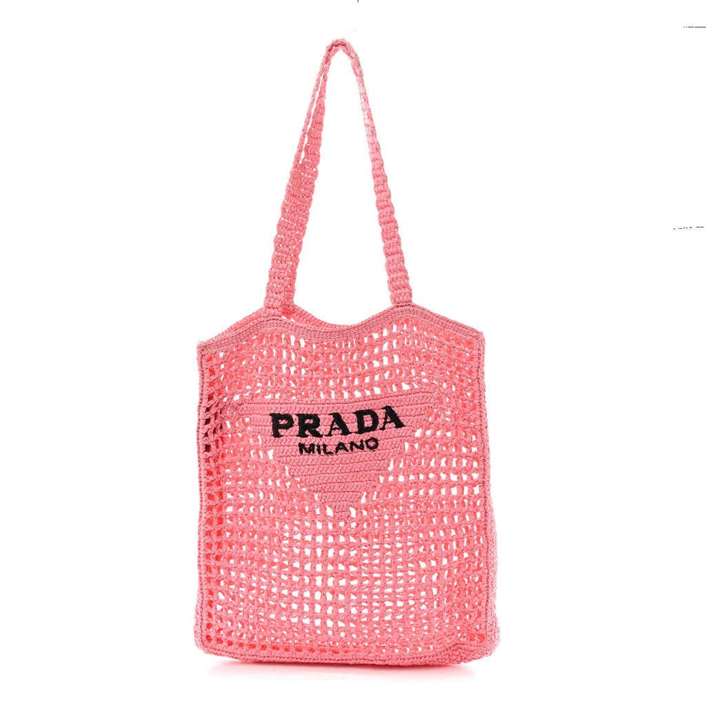 Yarn Raffia Effect Crochet Logo Embroidered Tote Bag Petalo