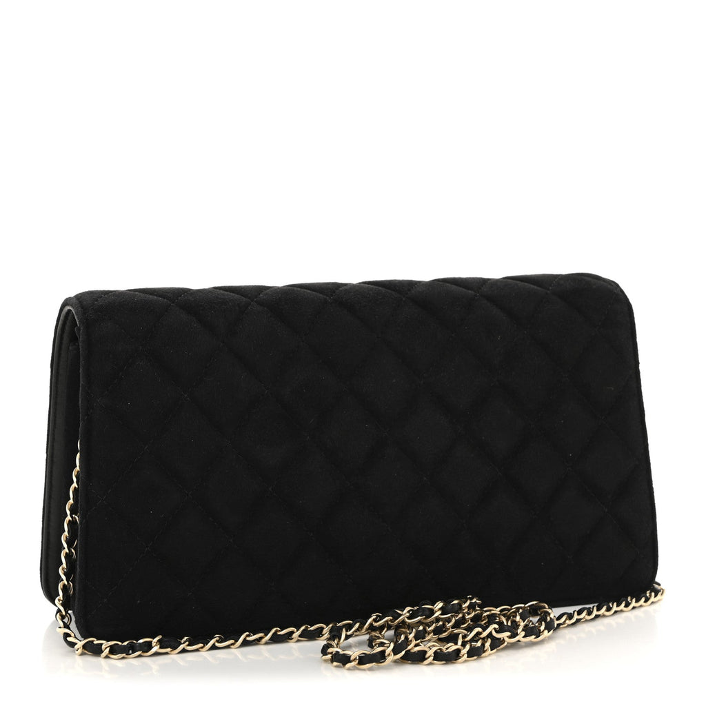 Suede Quilted Crystal Pearl CC Flap Black