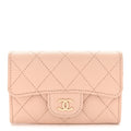 Caviar Quilted Flap Card Holder Wallet Light Beige