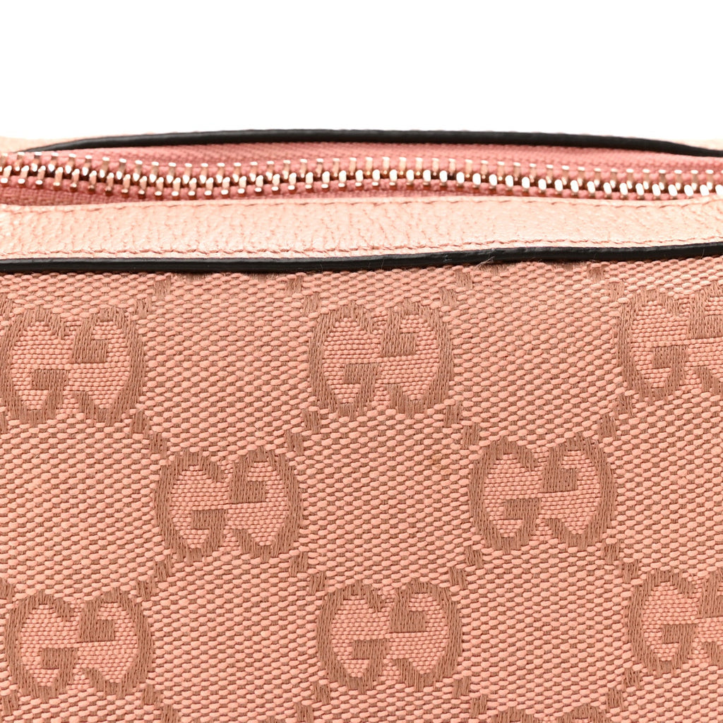 GG Supreme Monogram Textured Calfskin Web Mini Ophidia Half Moon Hobo Rose Pink