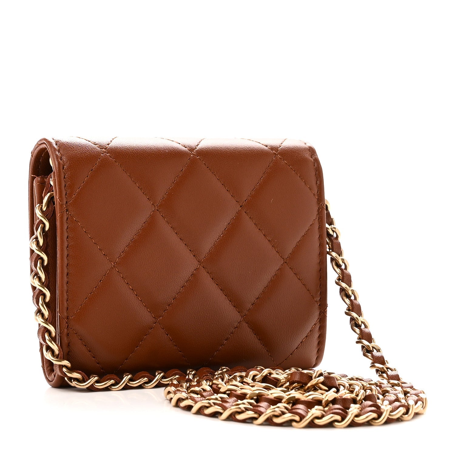 Lambskin Quilted Studded CC Clutch With Chain Brown