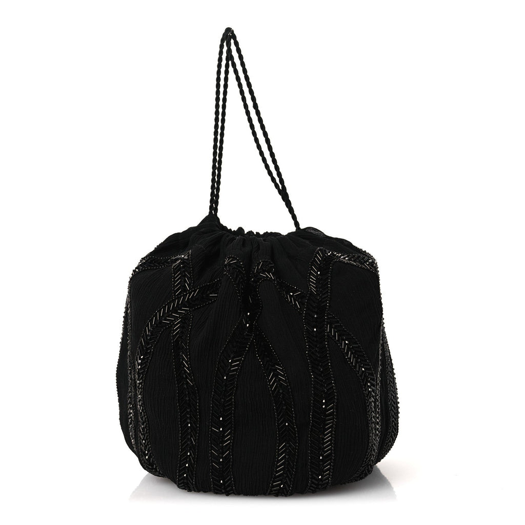 Chiffron Beaded Pochon Souple Bag Black