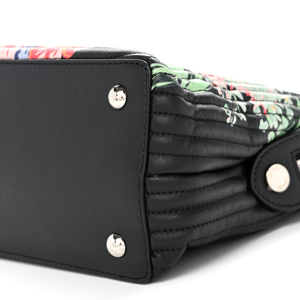 Calfskin Trapuntata Floral Small DotCom Click Chain Satchel Black Multicolor