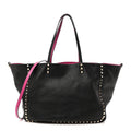 Grained Calfskin Medium Rockstud Reversible Tote Black Rose Violet