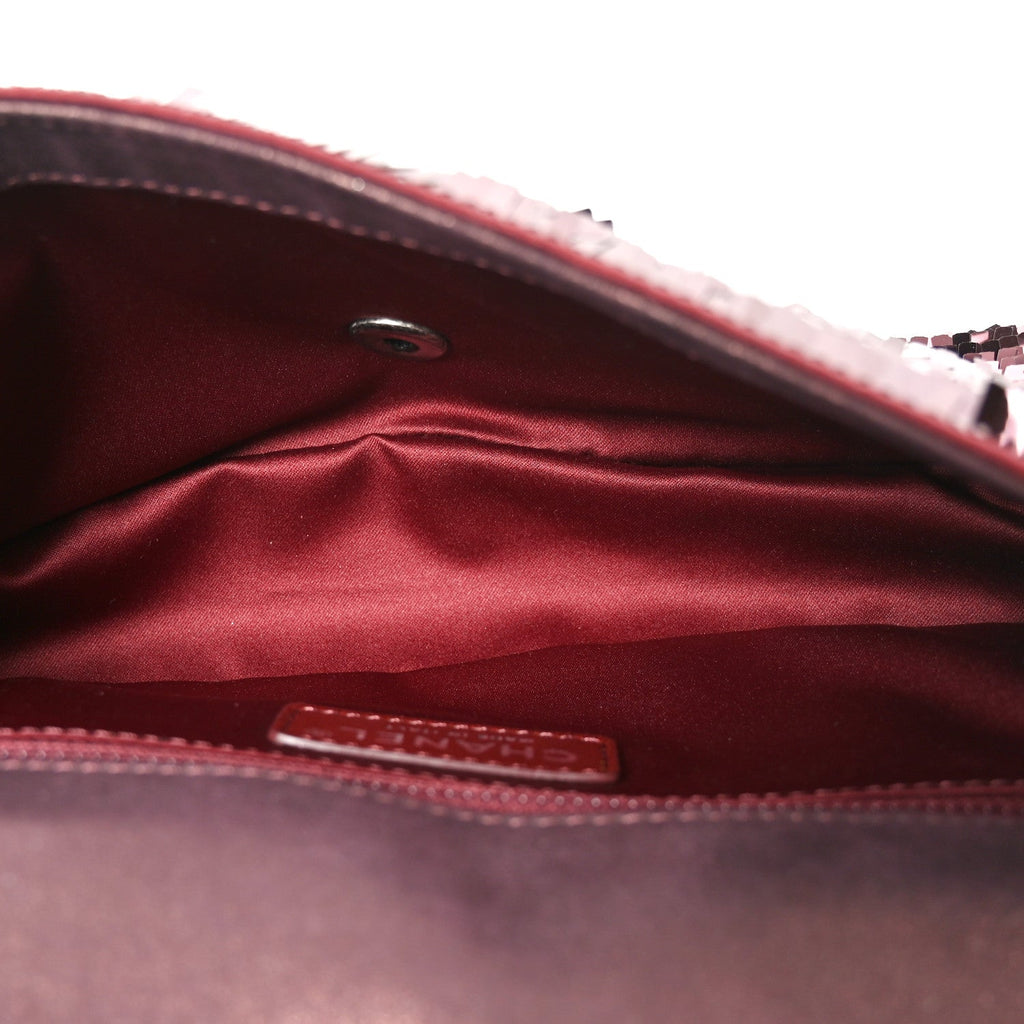 Sequin Embroidered Medium Flap Bordeaux
