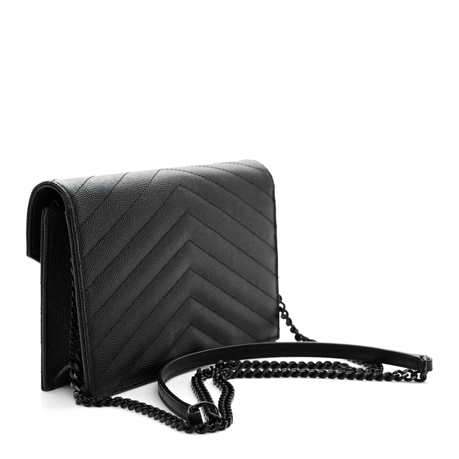 Grain De Poudre Matelasse Chevron Monogram Monochrome Envelope Chain Wallet Black