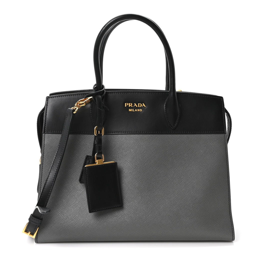 Saffiano City Calfskin Medium Esplanade Tote Mercurio Black