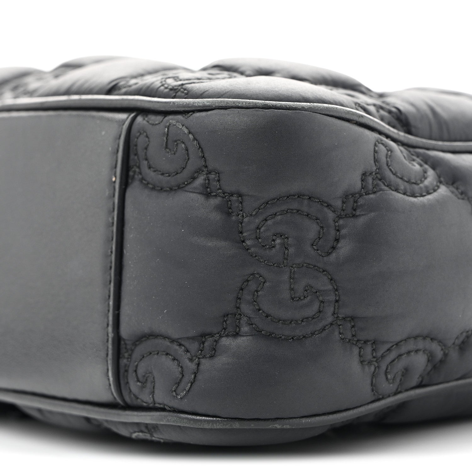 Nylon Calfskin Enamel GG Matelasse Shoulder Bag Black