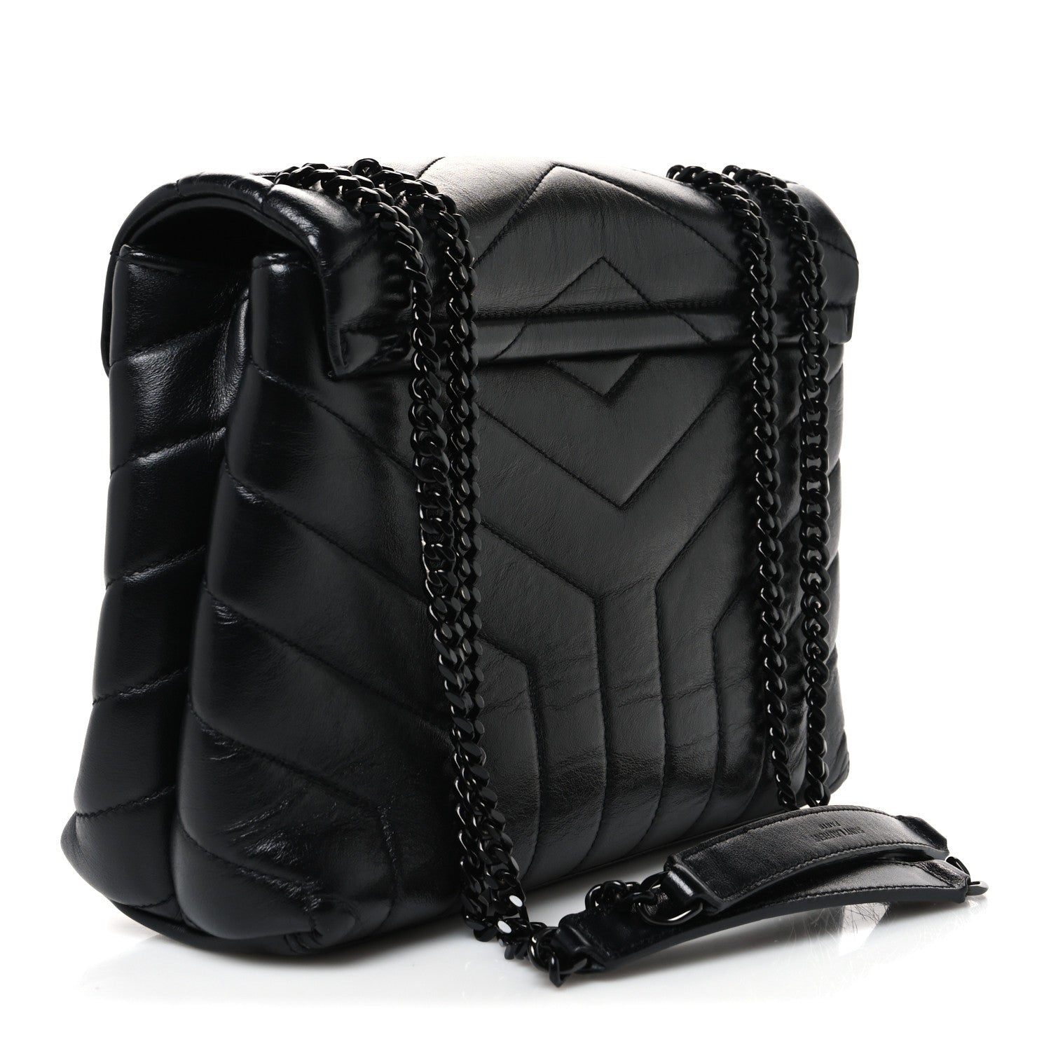 Calfskin Y Quilted Monogram Monochrome Small Loulou Chain Satchel Black