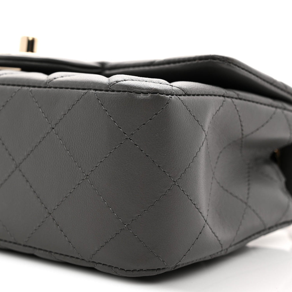 Lambskin Quilted Mini Rectangular Flap Dark Grey