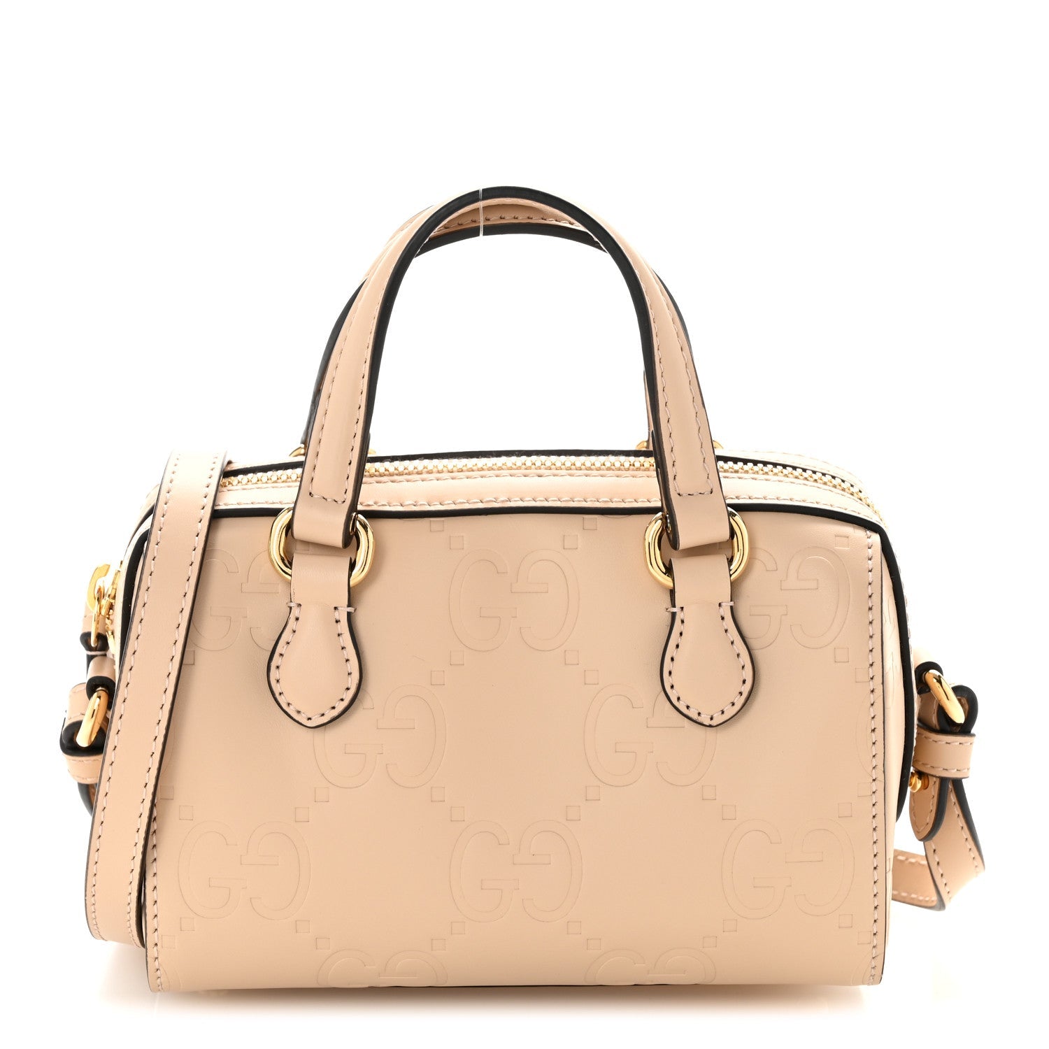 Gilbert Calfskin Jumbo GG Embossed Super Mini Top Handle Bowler Bag Beige