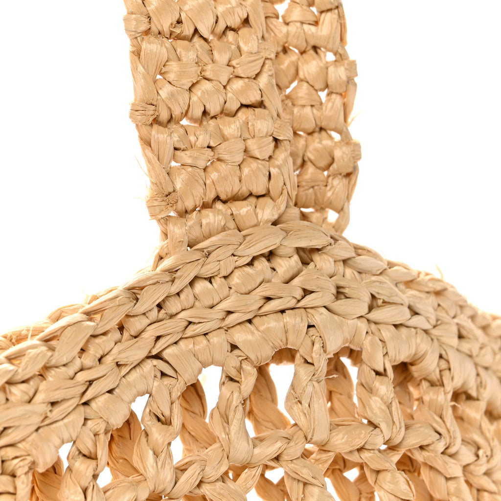 Yarn Raffia Effect Crochet Logo Embroidered Tote Bag Naturale