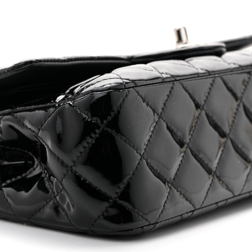 Patent Quilted Medium Double Flap Black