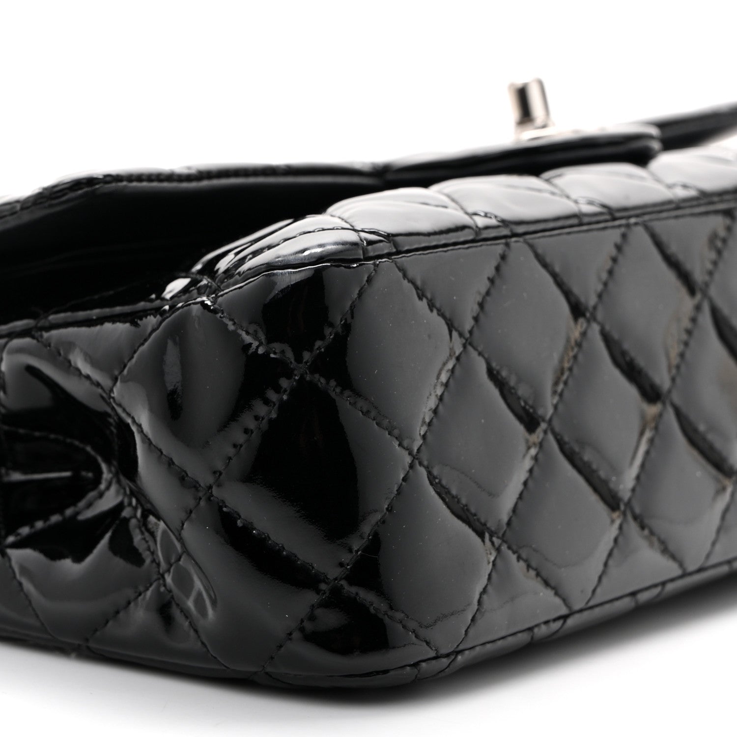 Patent Quilted Medium Double Flap Black