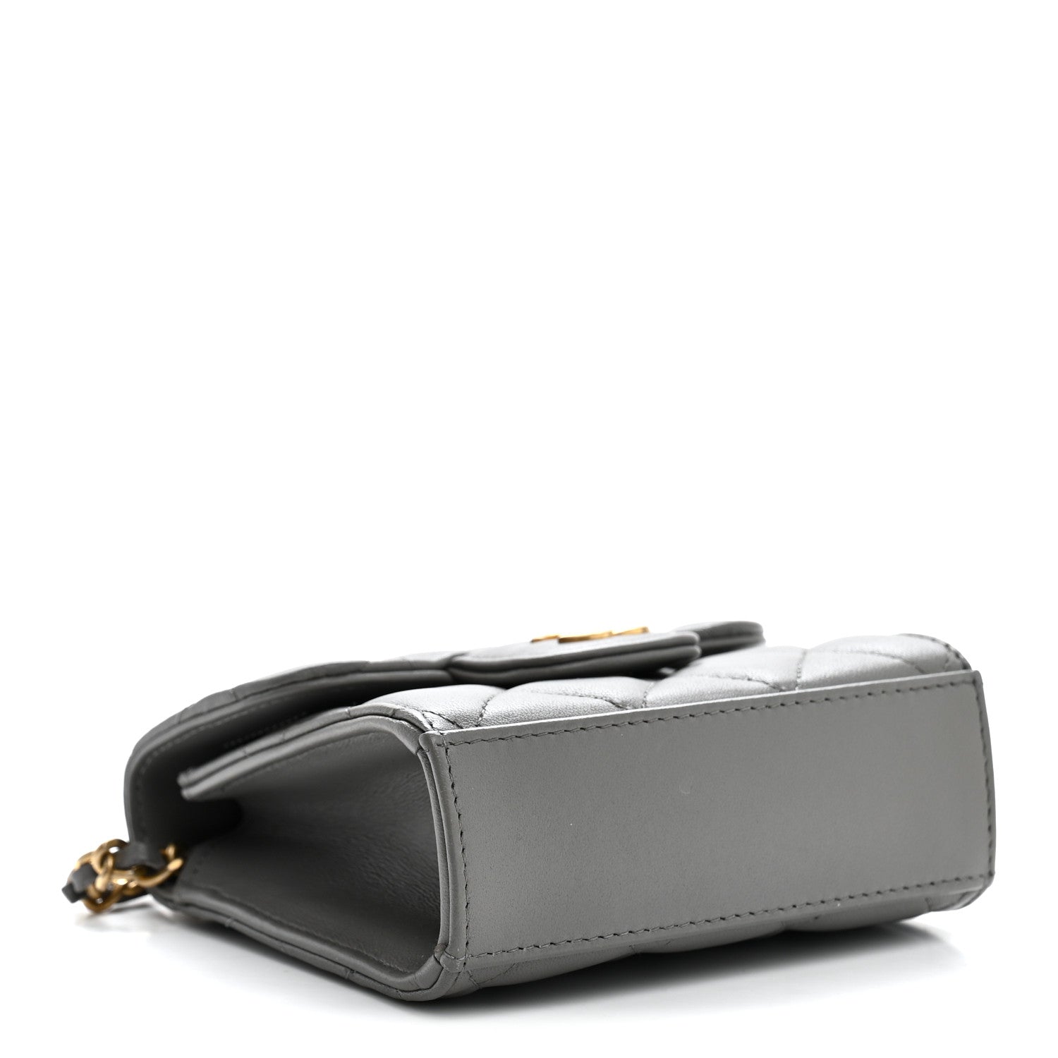 Lambskin Quilted Metal Top Handle Flap Clutch With Chain Grey