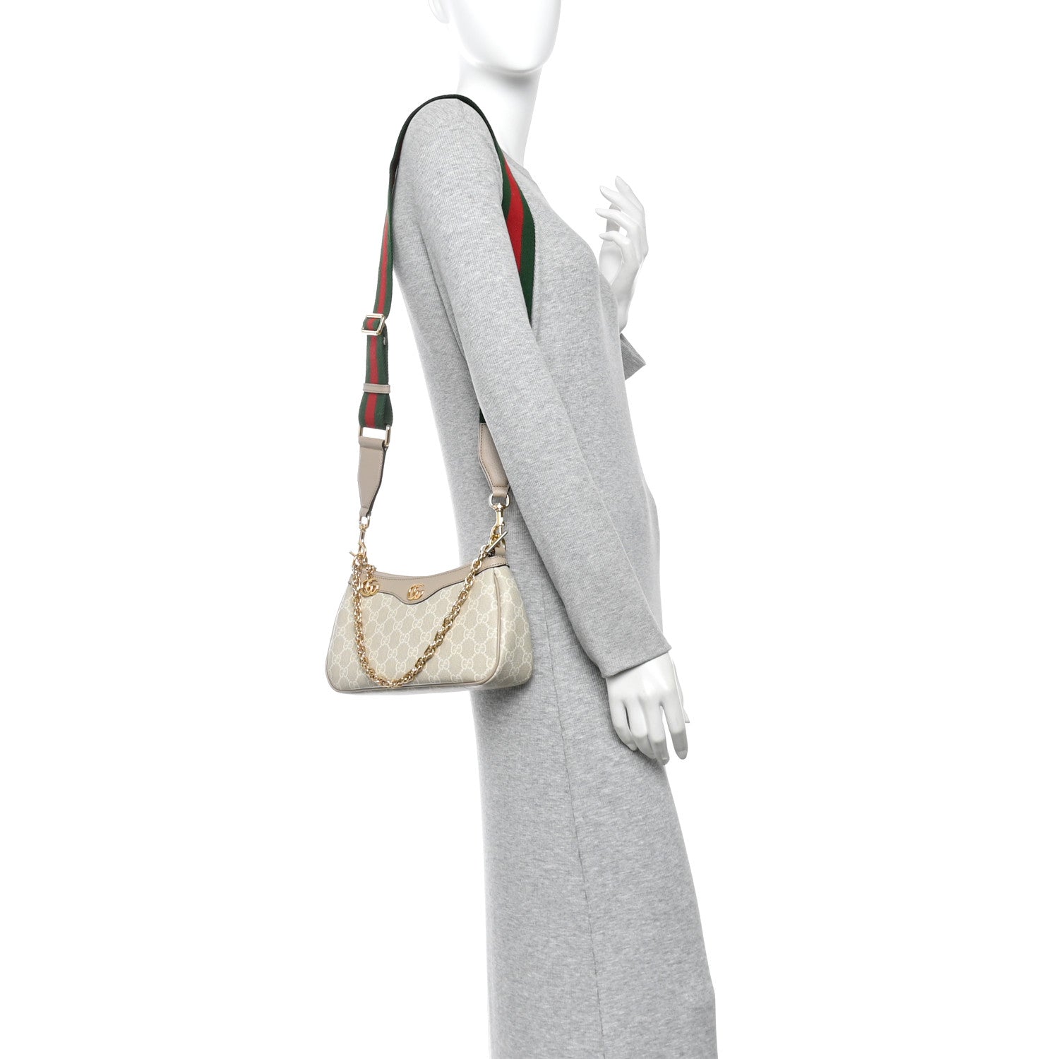 GG Supreme Monogram Textured Dollar Calfskin Web Small Ophidia GG Handbag Beige Mystic White Oatmeal