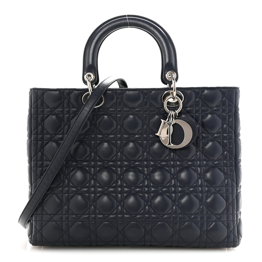 Lambskin Cannage Large Lady Dior Navy Blue