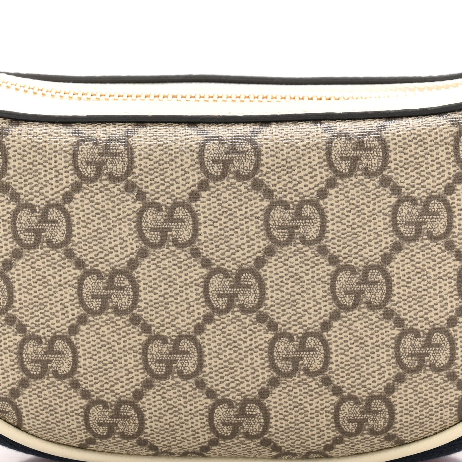 GG Supreme Monogram Textured Dollar Calfskin Web Mini Ophidia Half Moon Hobo Beige Ebony Mystic White