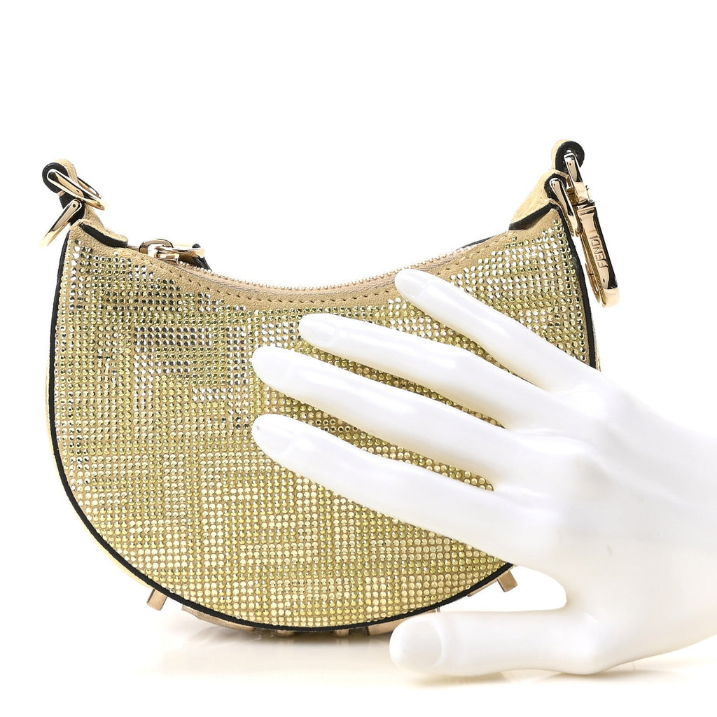 Crystal Vitello Laminato Suede FF Nano Fendigraphy Hobo Bag Platino