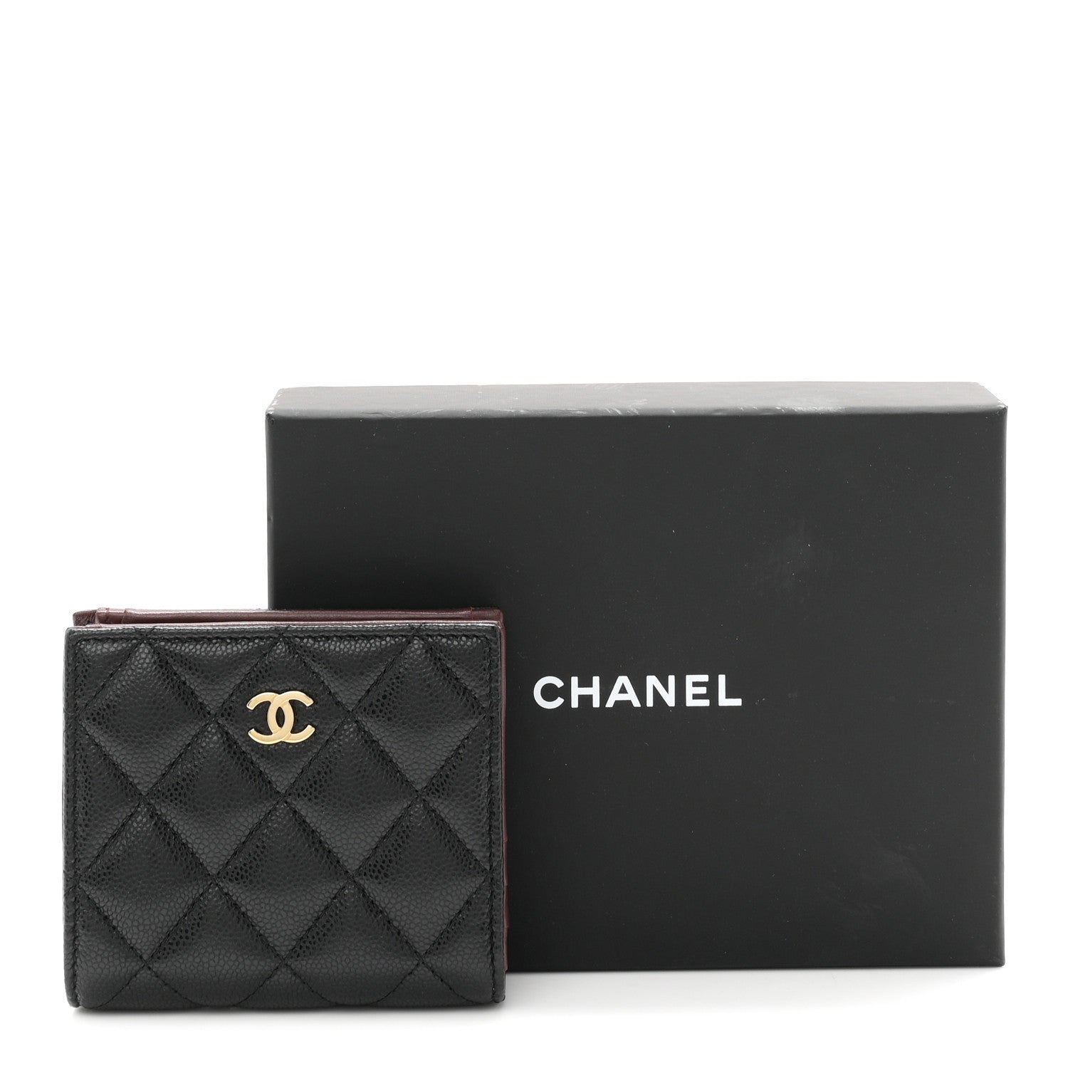 Caviar Quilted Compact Bifold Wallet Black
