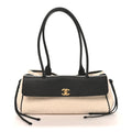 Grained Calfskin Boucle Urban Essentials Small Shopping Bag Ecru Black