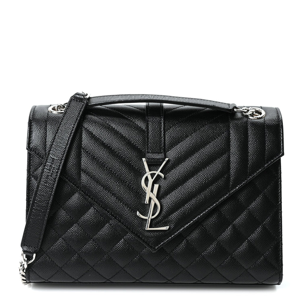 Grain De Poudre Textured Mixed Matelasse Triquilt Medium Monogram Satchel Black