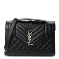 Grain De Poudre Textured Mixed Matelasse Triquilt Medium Monogram Satchel Black