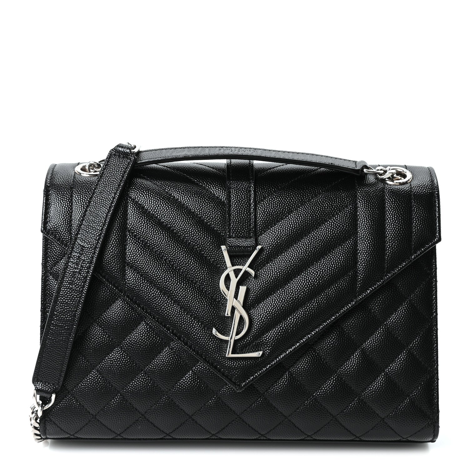 Grain De Poudre Textured Mixed Matelasse Triquilt Medium Monogram Satchel Black