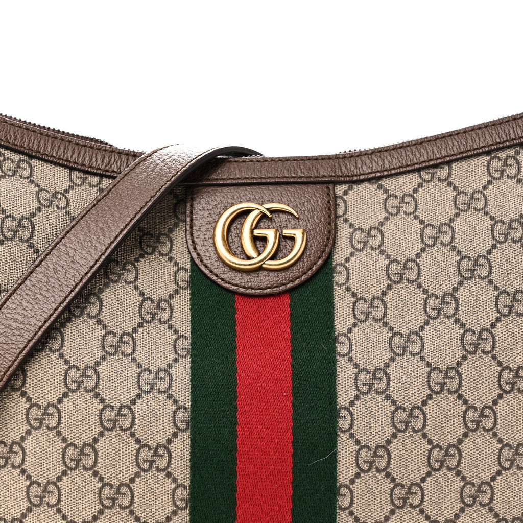 GG Supreme Monogram Web Small Ophidia Half Moon Hobo Brown