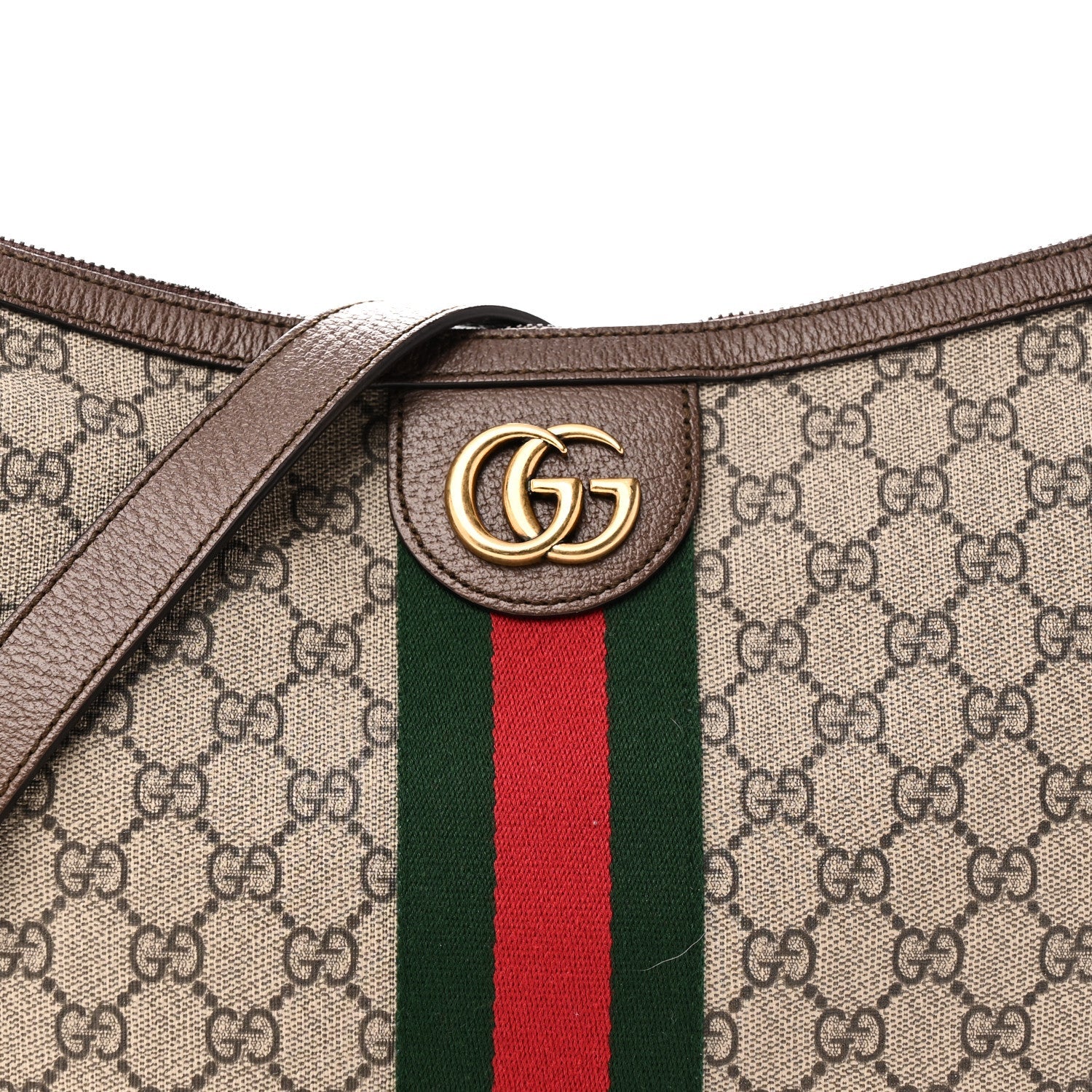 GG Supreme Monogram Web Small Ophidia Half Moon Hobo Brown
