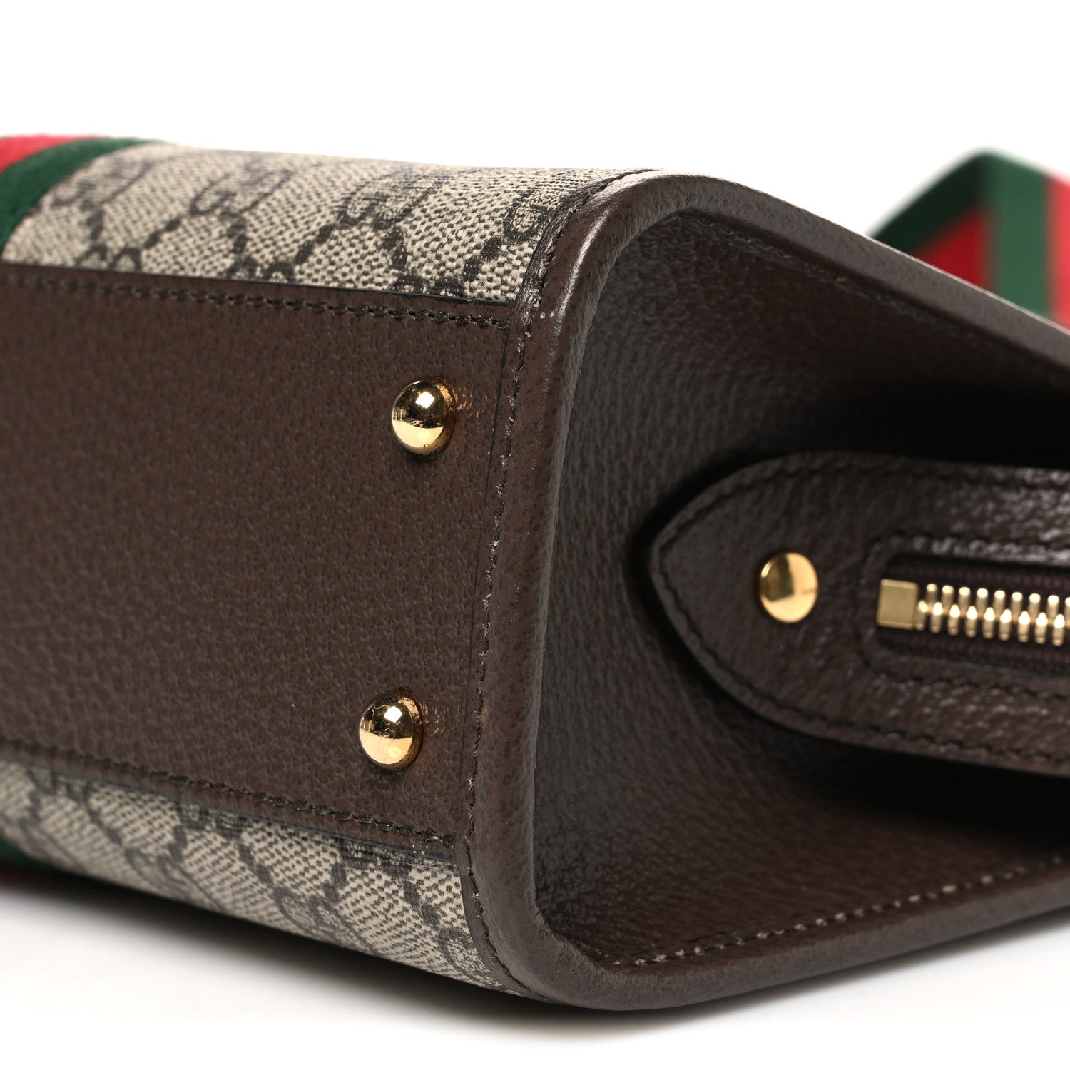 GG Supreme Monogram Textured Dollar Calfskin Web Small Ophidia Slip Handle Tote Beige Ebony New Acero