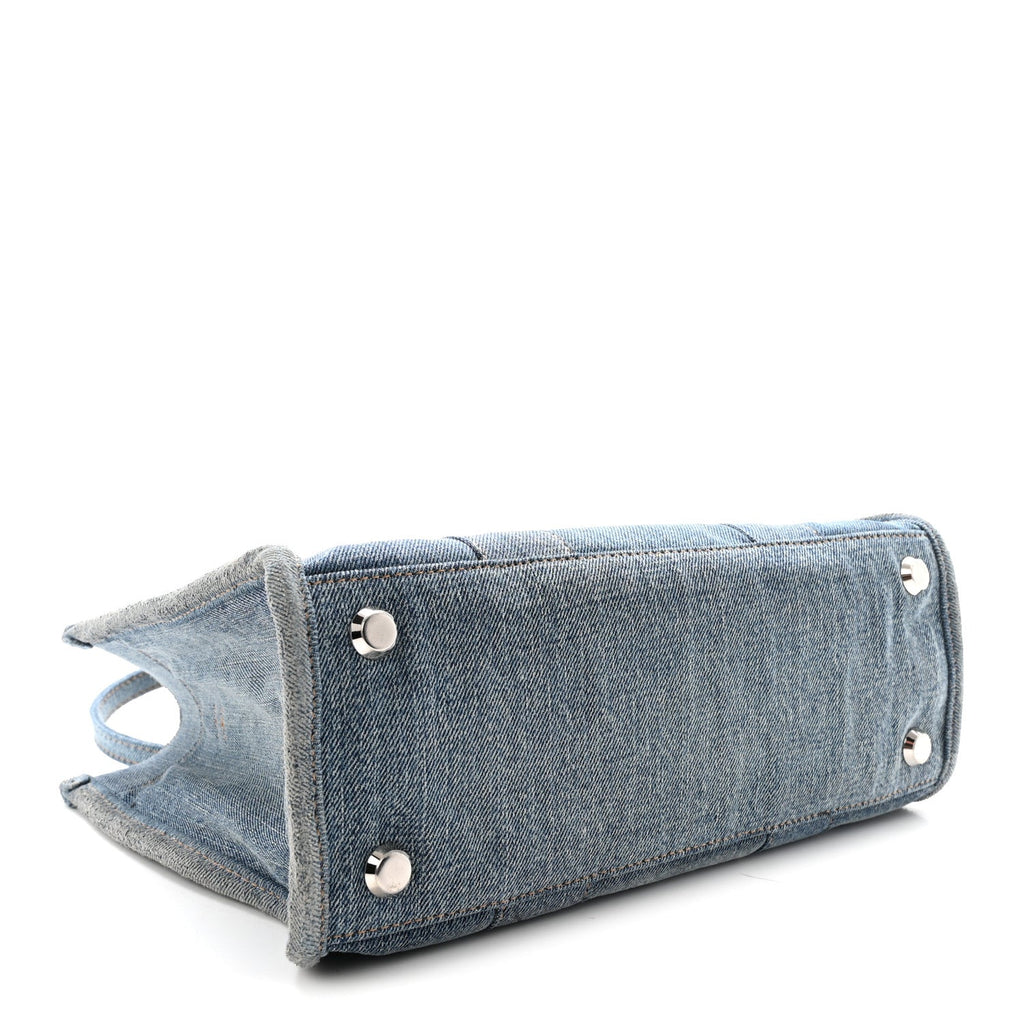 Washed Frayed Denim Logo Small Hardware Tote Blue