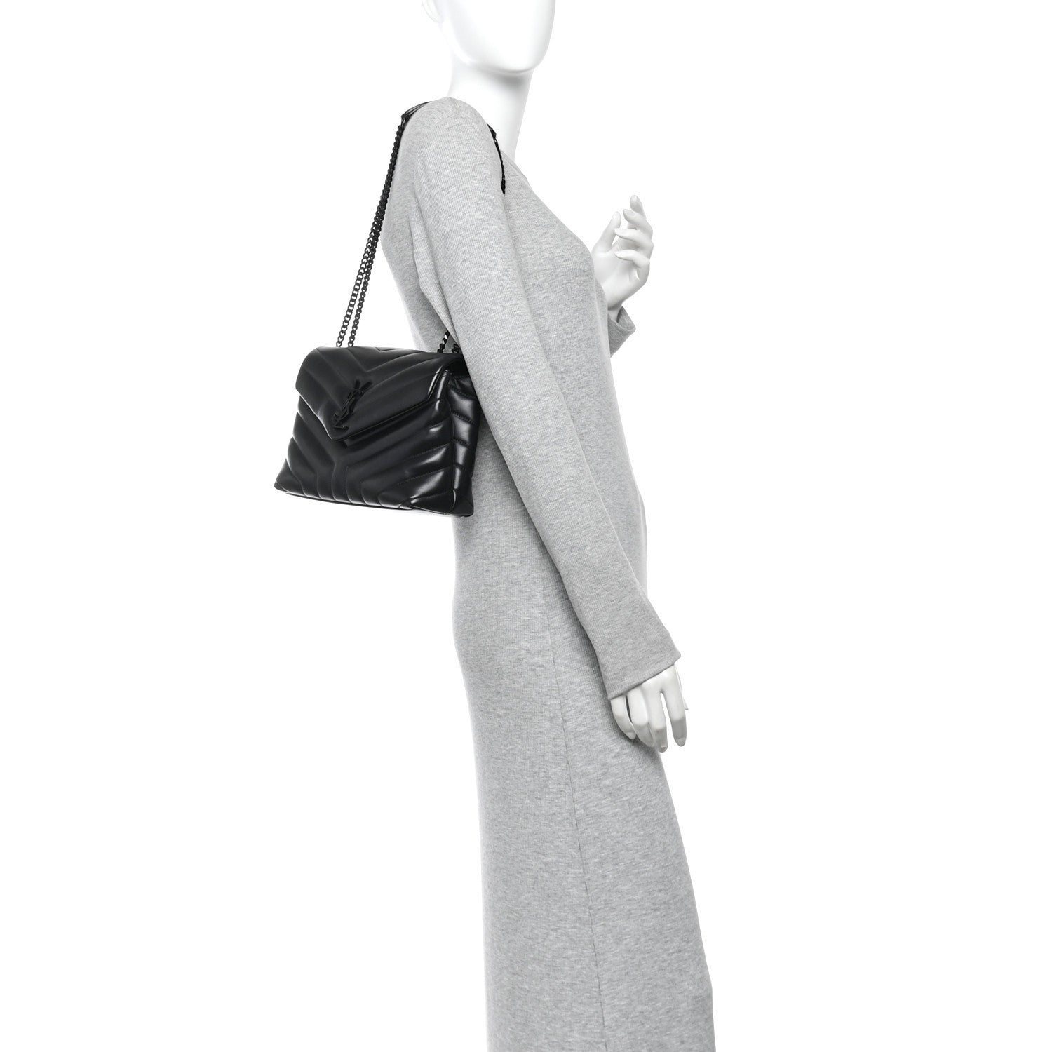 Calfskin Y Quilted Monogram Monochrome Small Loulou Chain Satchel Black