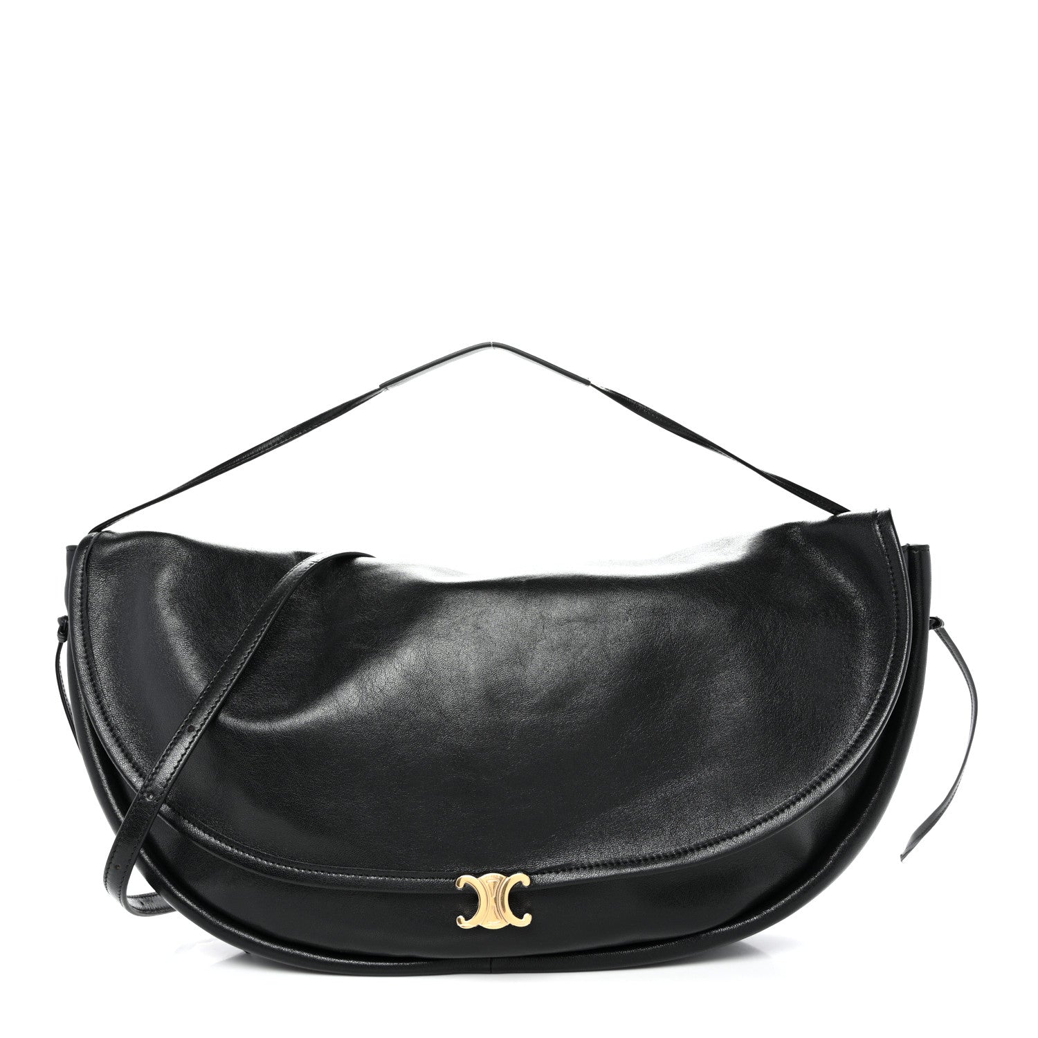 Shiny Lambskin Soft Triomphe Half Moon Bag Black