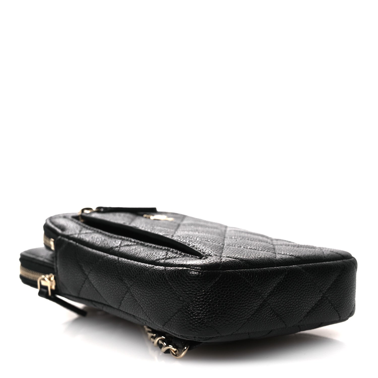 Caviar Quilted Phone Holder With Chain Black