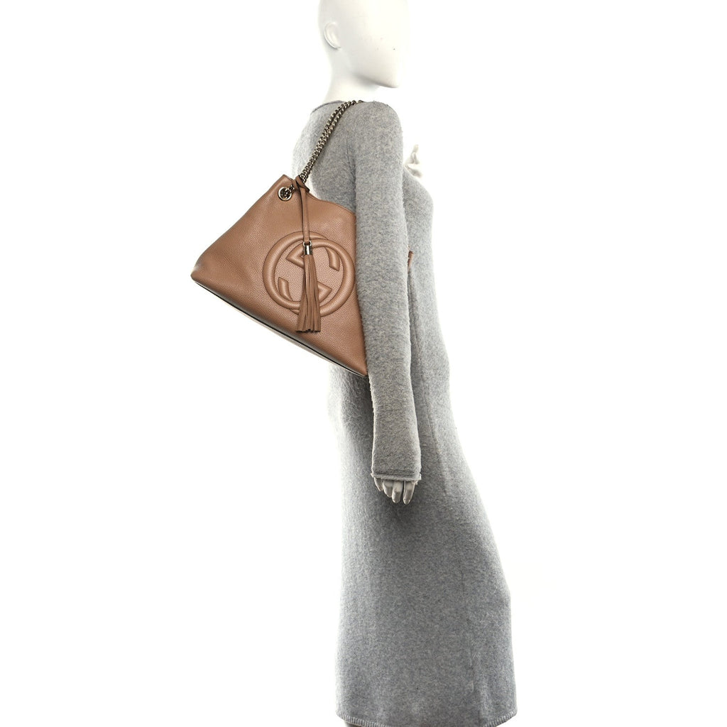 Pebbled Calfskin Medium Soho Chain Shoulder Bag Camelia