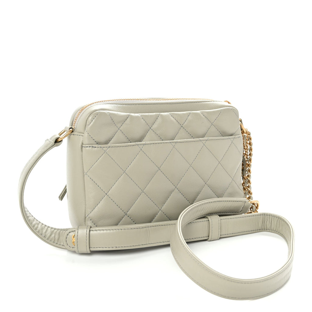 Calfskin Quilted Small Camera Case Grey