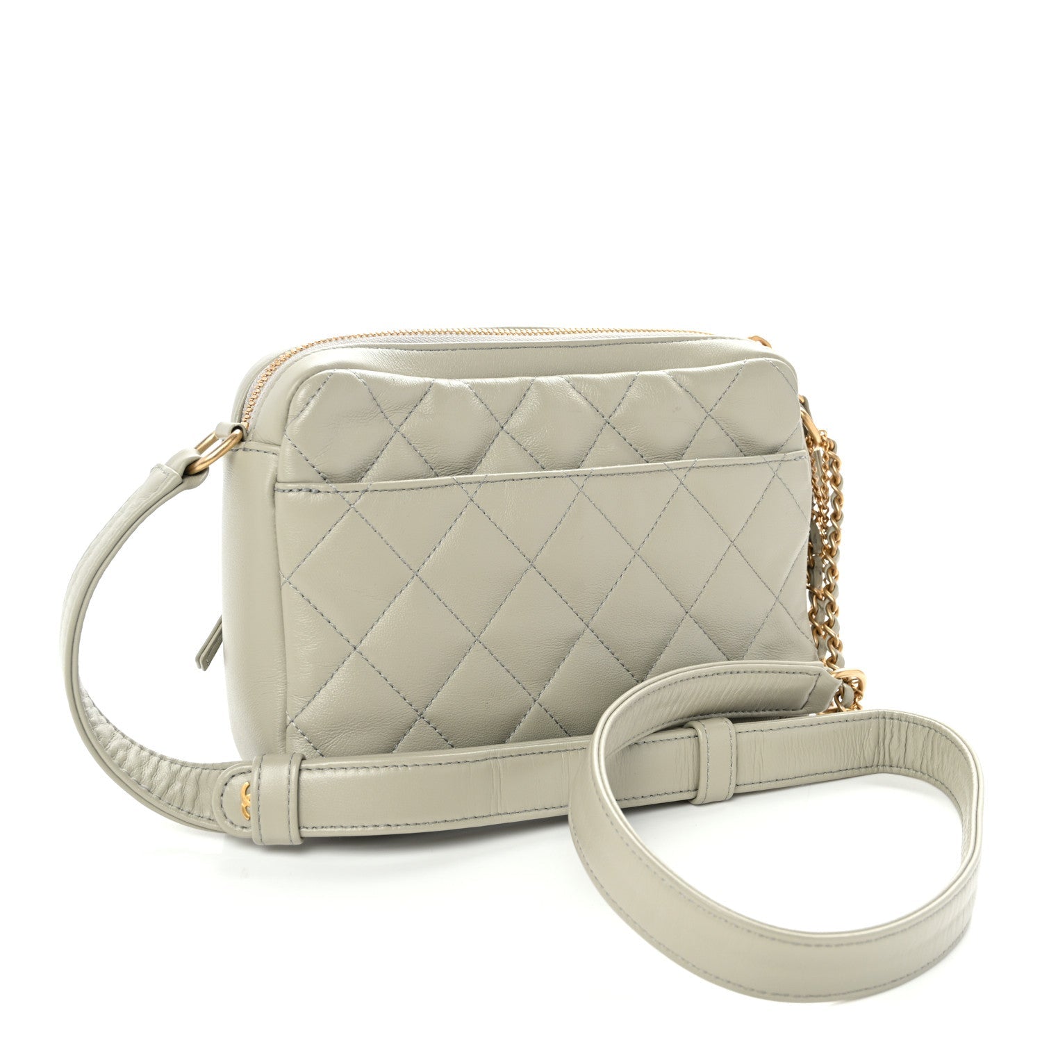 Calfskin Quilted Small Camera Case Grey
