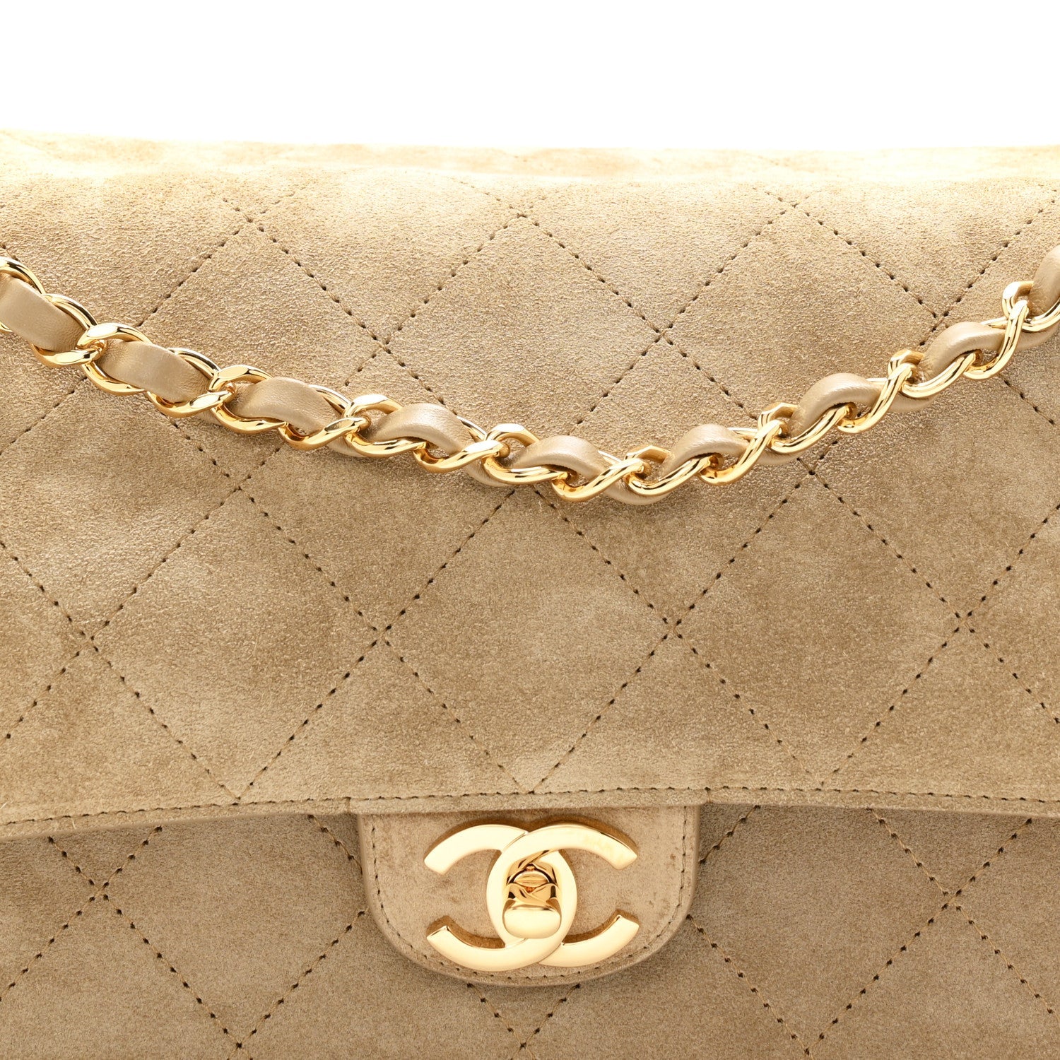 Suede Calfskin Small Souplissimo Maxi Flap Dark Beige
