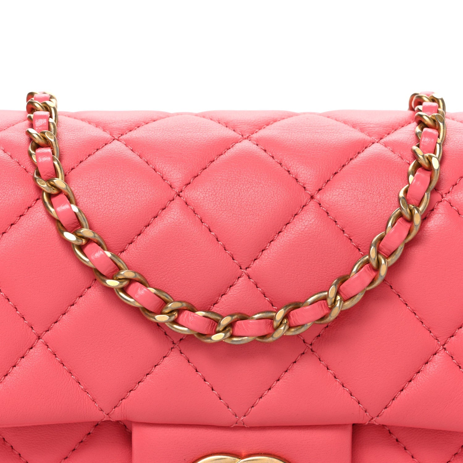Lambskin Quilted Pearl Crush Mini Rectangular Flap Pink